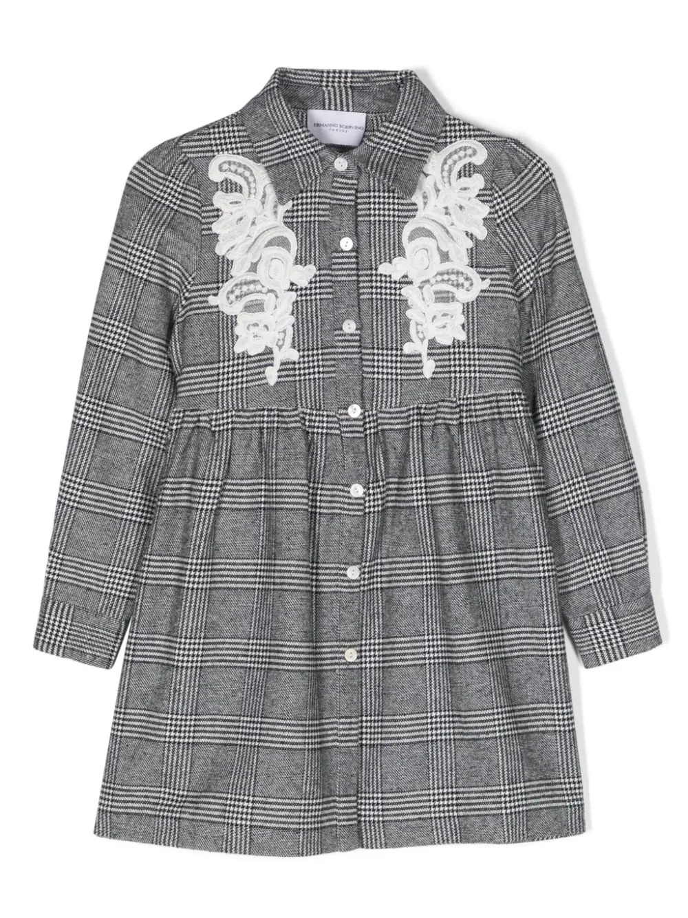 Prince of Wales Shirt Dress With Lace Appliqu?s - ERMANNO SCERVINO